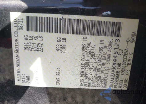 2012 Nissan Altima 2.5 S from USA, damaged, VIN 1N4AL2AP3CN445123